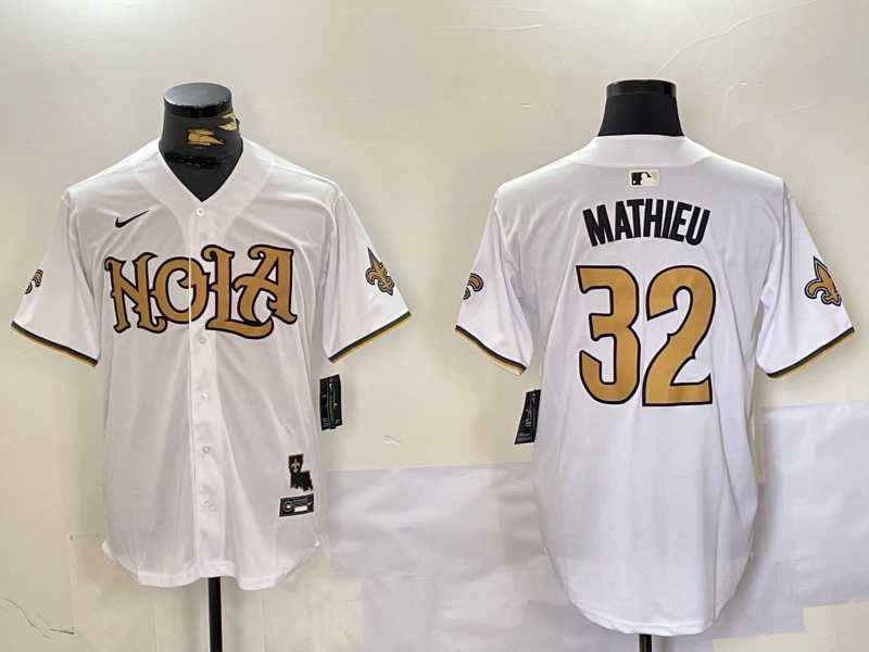 Mens New Orleans Saints #32 Tyrann Mathieu White Cool Base Stitched Baseball Jersey